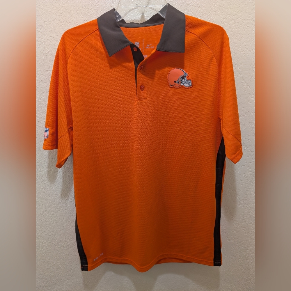 Nike Dri-Fit NFL Cleveland Browns athletic polo orange and brown. Size Medium